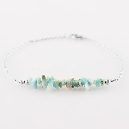 Gemimpression Handmade Larimar Chips Bar Bracelet – Natural Energy Healing Crystals – Silver Plated Adjustable 8 Inch Chain – Christmas Gift