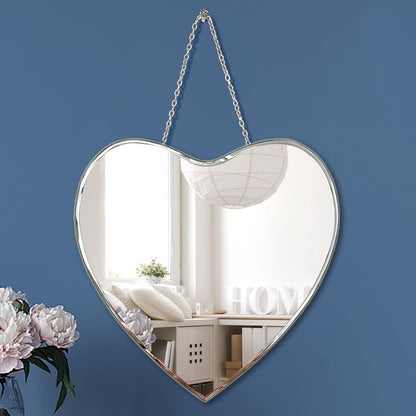 QMDECOR Heart Shaped Mirror with Iron Chain for Wall Decor 12x12 inch Wall Hang Real Glass Frameless Decorative Mirror Glam