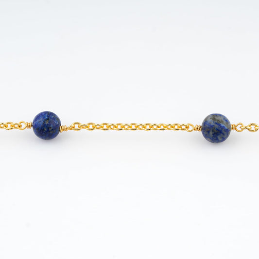 JEWEL OF ROCKS Lapis Lazuli Beaded Anklet, Handmade Craft, Anklet Beads Bracelet, Chakra Healing Anklet, Gemstone Women Jewelry, Hypoallergenic Gold Plated Brass Anklet 9 inch + 1.5 inch (1pcs)