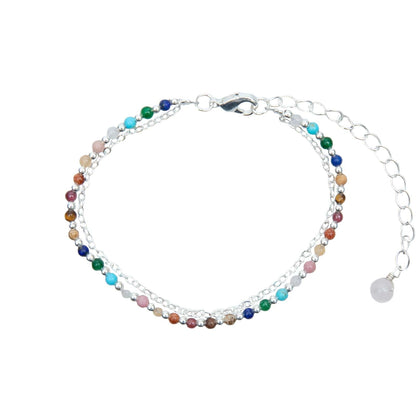 Lotus and Luna 2MM Master Healer Energy Chakra Healing Dainty Layered Bracelet with Real Stones Jade, Pearl, Rose Quartz, Amethyst, Moonstone (Master Healer Silver)