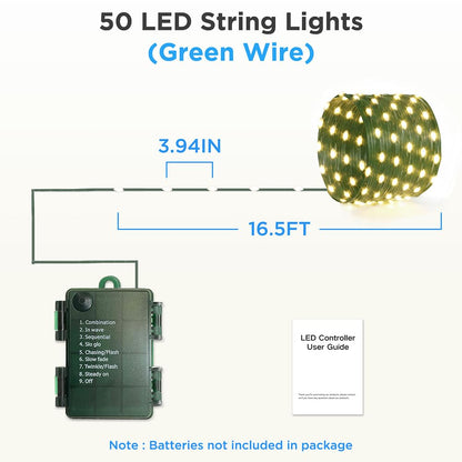 4 Pack - 16.5ft Battery Operated String Lights, 50 LED Twinkle Fairy String Lights Battery Powered with Timer for Indoor Outdoor Christmas Trees Wreath Decoration Party Bedroom - Warm White