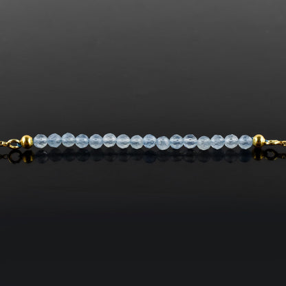 InfinityGemsArt Aquamarine Bracelets For Women March Birthstone Jewelry Micro Blue Beads Beaded Stone Bolo Slider Crystals Gemstones Bracelet, 14K Gold Plated Adjustable Chain, Mother's Day Jewelry For Mom