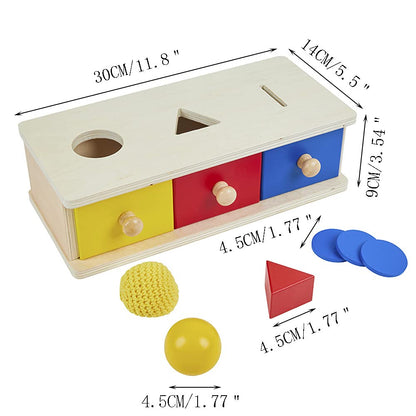 Kghios Montessori Box w/Bins Coin Object Permanence with Drawer 4 in 1 Montessori Infant Toys for Toddlers Materials for 6-12 Month Babies Infant 1-2 Year Toddlers Toys