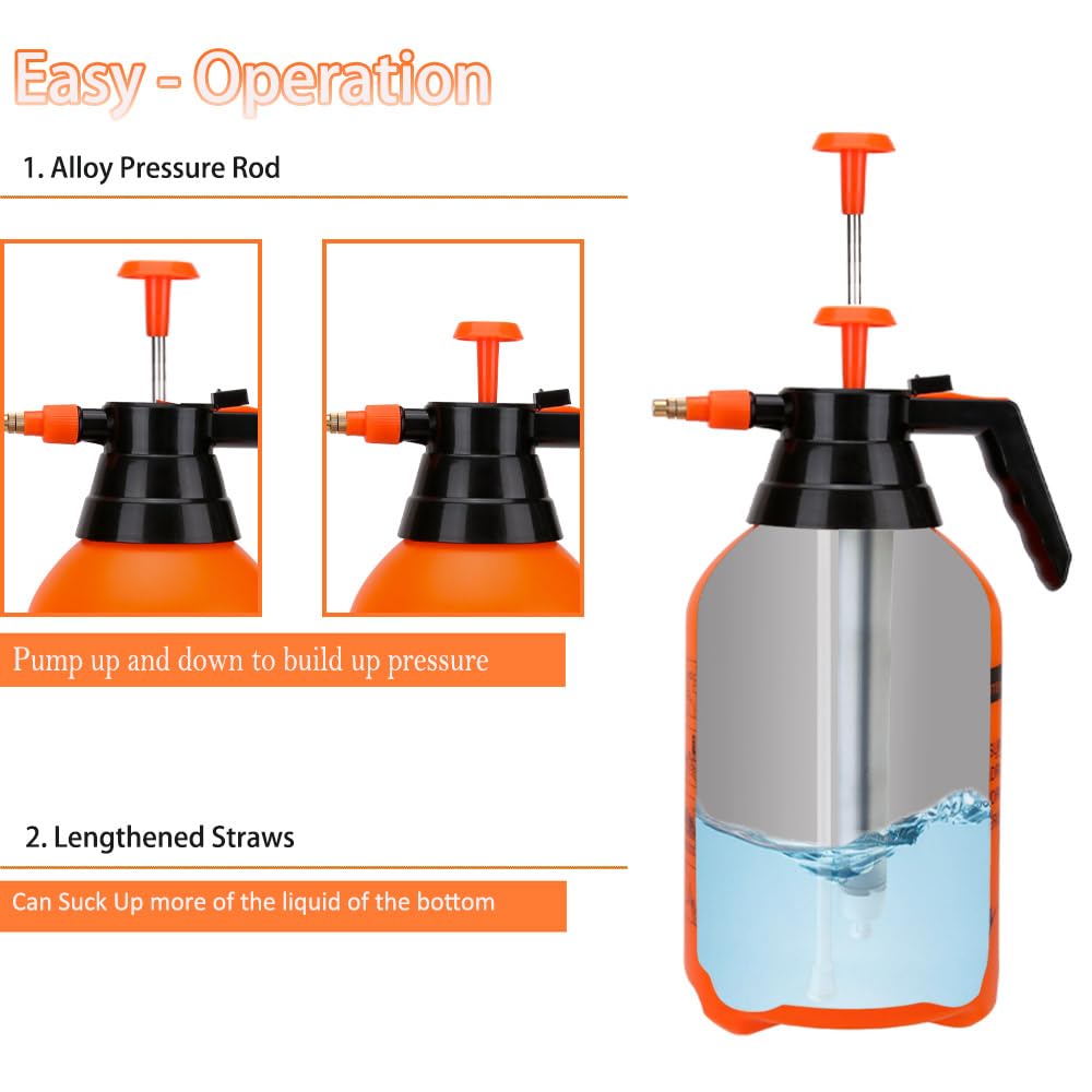 2L/0.5Gal Handheld Pressure Sprayer, Portable Pump Watering Can with Adjustable Nozzle, Garden Sprayer for Indoor Plants, Outdoor Lawn, Gardening Tools for Watering, Mist Spraying, Weed Control