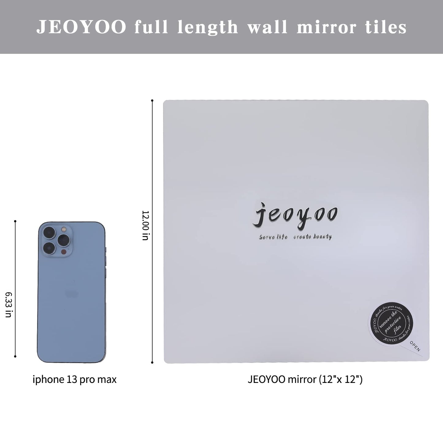 JEOYOO Full Length Mirror Unbreakable Gym Mirrors for Home Gym, 12"X12"X0.12", 4 Pcs, Plexiglass Locker Tiles, Body Workout Wall Mirror for Bedroom, Gift Idea, Over The Door Wall-Mounted Sticker