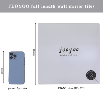 JEOYOO Full Length Mirror Unbreakable Gym Mirrors for Home Gym, 12"X12"X0.12", 4 Pcs, Plexiglass Locker Tiles, Body Workout Wall Mirror for Bedroom, Gift Idea, Over The Door Wall-Mounted Sticker