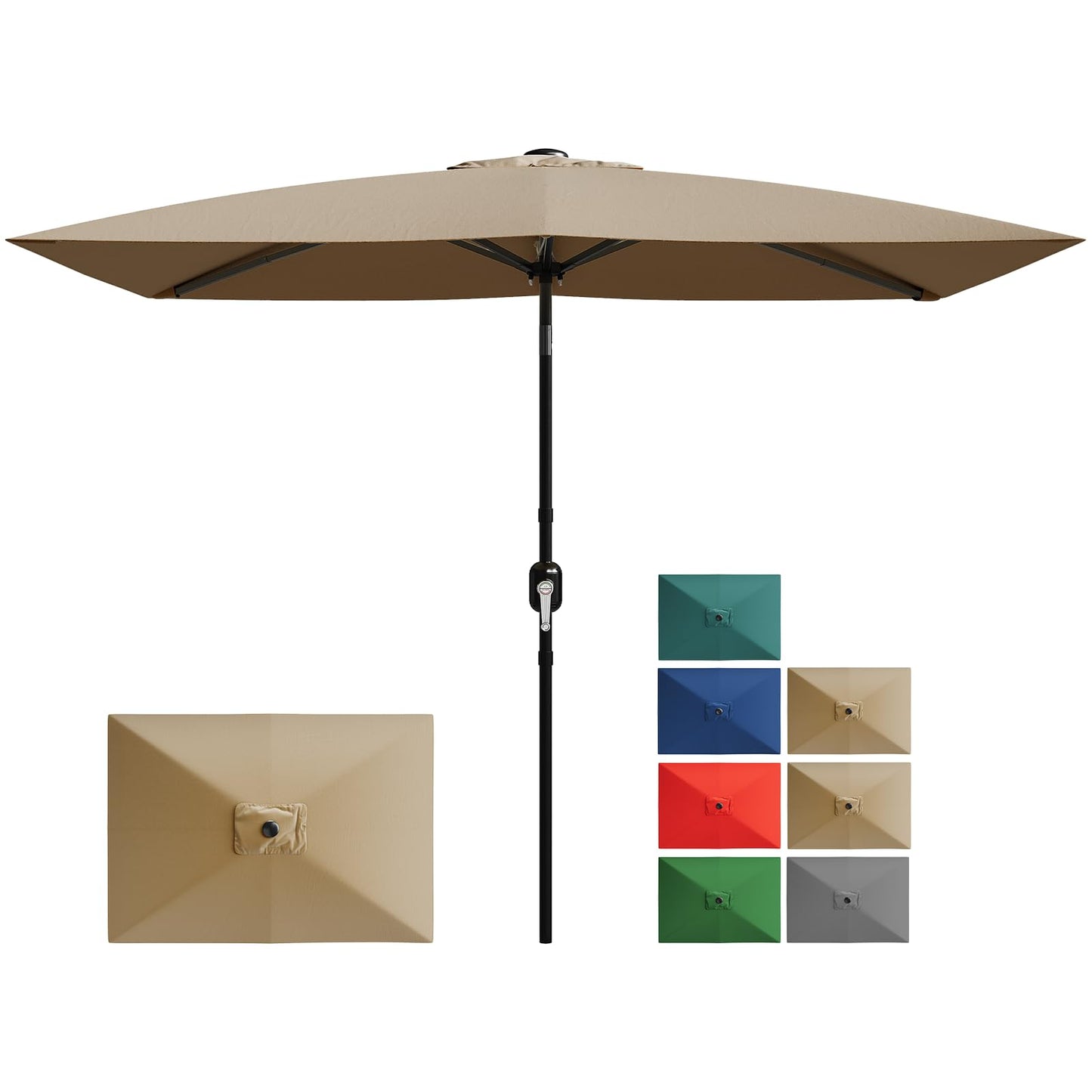 Garvee 10' x 6.5' Rectangular Patio Umbrella, Outdoor Table Umbrella with Crank and Push Button Tilt, Market Umbrella Sun Umbrella with 6 Sturdy Ribs Tilt for Garden, Deck, Lawn, Pool -Tan