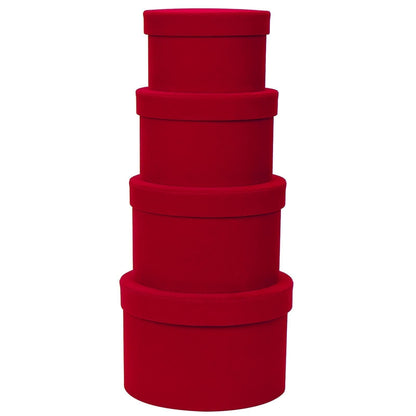 GnFlus Red Gift Boxes with Lids for Presents Set of 4 Round Velvet Nesting Christmas Gifts Box for Arrangements Flowers Wedding Birthday Valentines Bridesmaid Party Anniversary