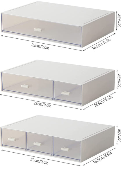 Desk Organizer-3 Tier Stackable Storage Drawers with 6 Compartments White Compact Desk Storage Drawers Great for Makeup Storage Bathroom Organization Accessories Etc (White)