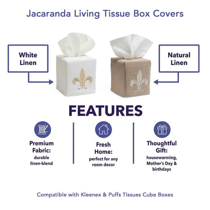 Jacaranda Living Square Tissue Box Cover, Linen/Cotton Fabric Tissue Holder, Decorative Cloth Tissue Cube Cover Tissue Box Cover, Natural Linen, Plain