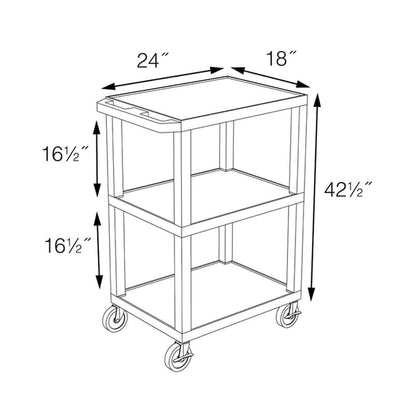 LUXOR UCPL1BU-N 42"H 3-Shelf Utility Cart - Blue Shelves, Nickel Legs