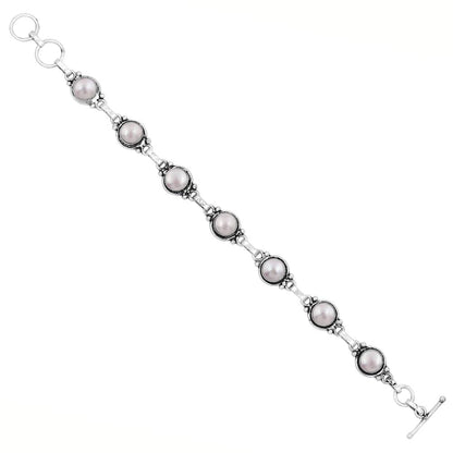 Natural Pearl 925 Silver Plated June Birthstone Adjustable Bracelet for Women - White Gemstone Handmade Vintage Style Bohemian Jewelry Bracelet - Mother's Day Gifts for Mom