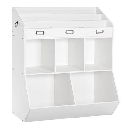 HOOBRO Kids Bookshelf, Toy Organizer and Storage, Bookshelf for Kids, 5 Compartments and 3-Layer Shelves, Bookcase Footboard, for Game Room, Playroom, Nursery, School, White WT34CW01