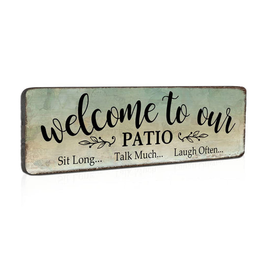 Patio Signs Welcome To Our Patio Sign Wooden Hanging Patio Wall Decor Rustic Patio Sign Outdoor Decoration For Patio, Porch, Front Door, Garden Decor, 16''x5''