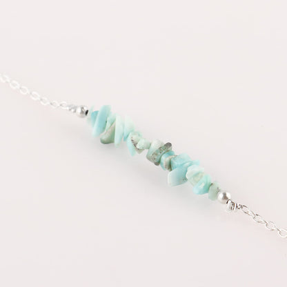 Gemimpression Handmade Larimar Chips Bar Bracelet – Natural Energy Healing Crystals – Silver Plated Adjustable 8 Inch Chain – Christmas Gift