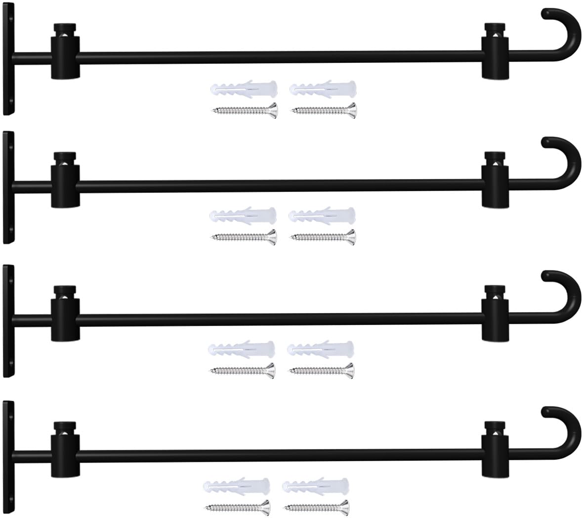 Koutemie Wall Garden Flag Stand Holder Pole with Stoppers for 12 x 18 Outside Small Yard Flags Décor, One Piece Wall Mounted Metal Garden Flag Scroll Hanger for Mailbox Post, Black, 4 Pack