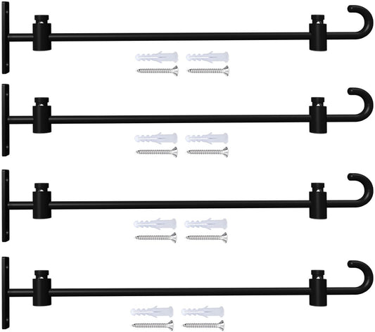 Koutemie Wall Garden Flag Stand Holder Pole with Stoppers for 12 x 18 Outside Small Yard Flags Décor, One Piece Wall Mounted Metal Garden Flag Scroll Hanger for Mailbox Post, Black, 4 Pack