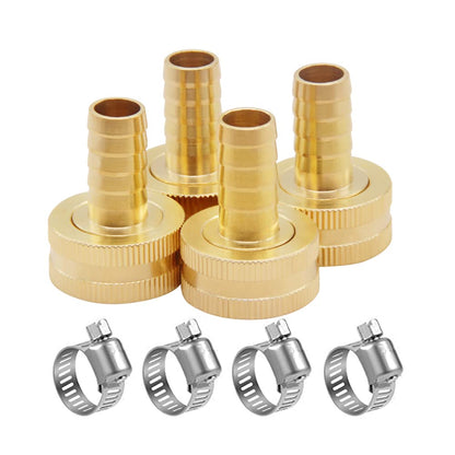 Hooshing 4PCS Garden Hose Connector 3/8" Barb to 3/4" GHT Female Brass Water Hose End Mender Repair Kit with Stainless Clamps