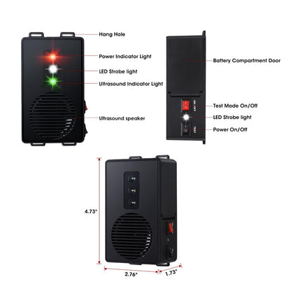 Under Hood Animal Car Repeller Battery Operated Rodent Electronic Repellent Ultra Sonic Rat Strobe Light Mouse Repelling Device for Pest in Car 2 Pack