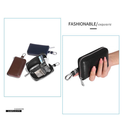 Funny Live Genuine Leather Key Holder Bag with 4 Card Slot & 6 Hooks & 1 Access Card, Key Case for Men & Women (Black Plus)