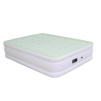 Outraveler Queen Size Air Mattress with Built in Pump, Inflatable Bed Blow Up Mattress 18in, Green White