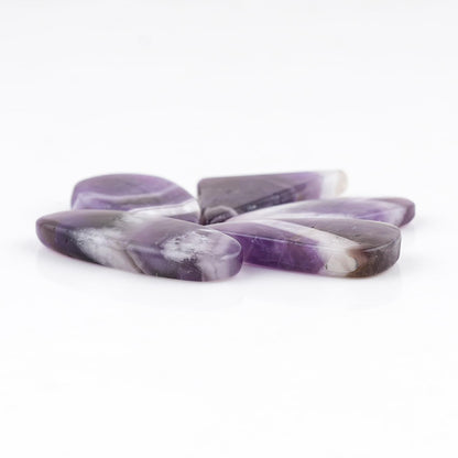 CRYSTALINES 5pcs, Natural Chevron Amethyst Gemstone, Bulk Flatback Cabochon Stone, Polished Loose Supplies for Jewelry Making, Wicca & Reiki Healing Crystals, Wire Wrapping, Gem Collection