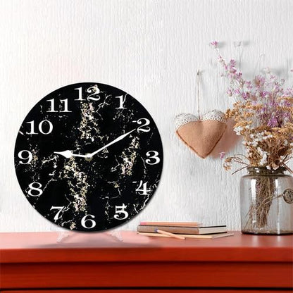 Houseuse Black Marble Wall Clock Modern Stylish Clock for Living Room, Battery Operated Easy to Read Bedroom, Bathroom and Kitchen Housewarming Seasonal Shop Hotel Round 10"