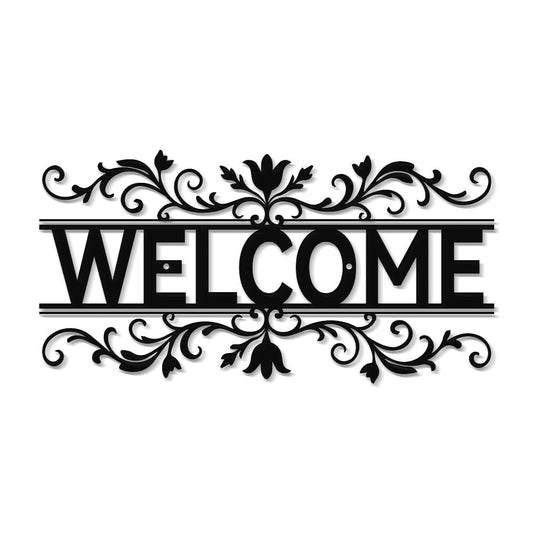 Metal Welcome Signs for Front Door- Elegant Black Metal Letter Wall Decor, Welcome Door Sign Wall Hanging Decors for Front Porch/Living Room/Kitchen/Office, Waterproof Outdoor Garden Fence Art Sign