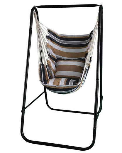 Hammock Chair with Stand,Hammock Chair Stand with Hanging Swing Chair Included,Weather Resistant Hammock Stand Max 450 Lbs,Saving Space Swing Stand for Indoor Outdoor Patio Yard Patented(Coffee)