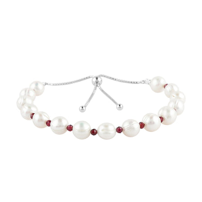 CRYSTALIS Natural Garnet And Freshwater Pearl Beaded Bracelet, Elegant Beads Crystal, Chakra Bracelet, Healing Bracelet, Gemstone Jewelry, Friendship Bracelet, 925 Sterling Silver Slider 10 inch