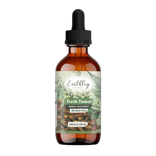 Earthley Wellness Teeth Tamer, Teething Relief for Babies & Kids, Organic Herbal Formula, Soothes Drooling, Gum Discomfort & Irritability, Sugar-Free, 3+ Month Supply (1.69 oz Glass, 500 doses)