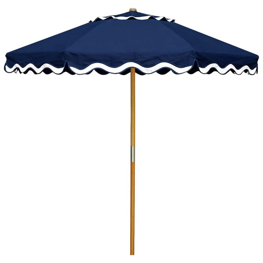 AMMSUN 8.2ft Vintage Wood Outdoor Umbrella, with a pulley system, UPF 50+, for markets, gardens, porches, courtyards, beach terraces, cafes, taverns, dining tables, pool sides, wedding venues