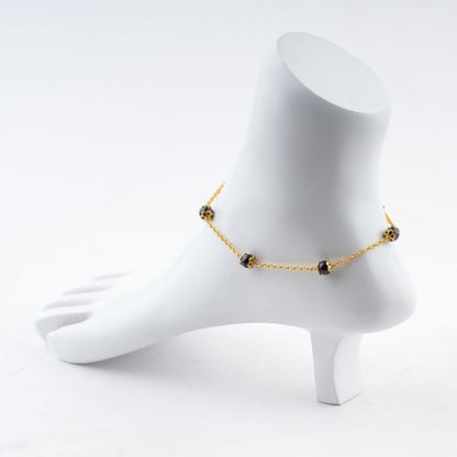JEWEL OF ROCKS Trendsetting BLACK OBSIDIAN Anklet, Handmade Craft, Anklet Beads Bracelet, Chakra Healing Anklet, Gemstone Women Jewelry, Hypoallergenic Gold Plated Brass Anklet 9 inch+1.5"
