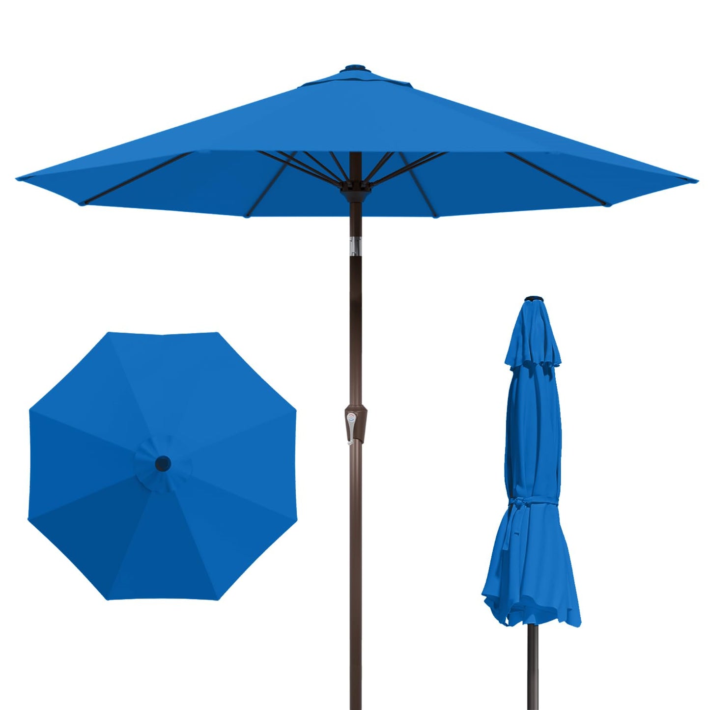 Patio Kingdom 9FT Patio Umbrella with Fiberglass Ribs, Outdoor Market Table Umbrella with Crank and Tilt, UV Resistant Waterproof Canopy for Patio, Garden, Deck, Pool, Royal Blue