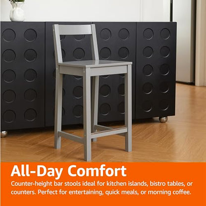 Amazon Basics Wooden Bar Stool with Backrest 24", Grey, 1 Unit