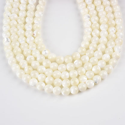 6mm Natural Mother of Pearl Shell Beads Round Gemstone Loose Beads for Jewelry Making (58-65pcs/strand)