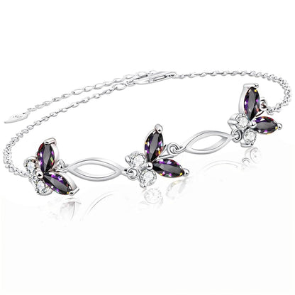 Gifts for Birthday,Holiday,Anniversary,Butterflies Bracelet Sterling Silver Jewelry Adjustable and Charming Link Bracelet for Women Ideal Gifts for Women(Colorful)