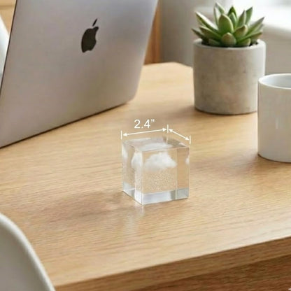 VOXTURA Small Decorative Paper Weight - Aesthetic Cute Crystal for Desk Shelf Sitter Zen Office Decor - Rain Cloud Cube, Stress Relief Gifts for Coworkers (2.4")
