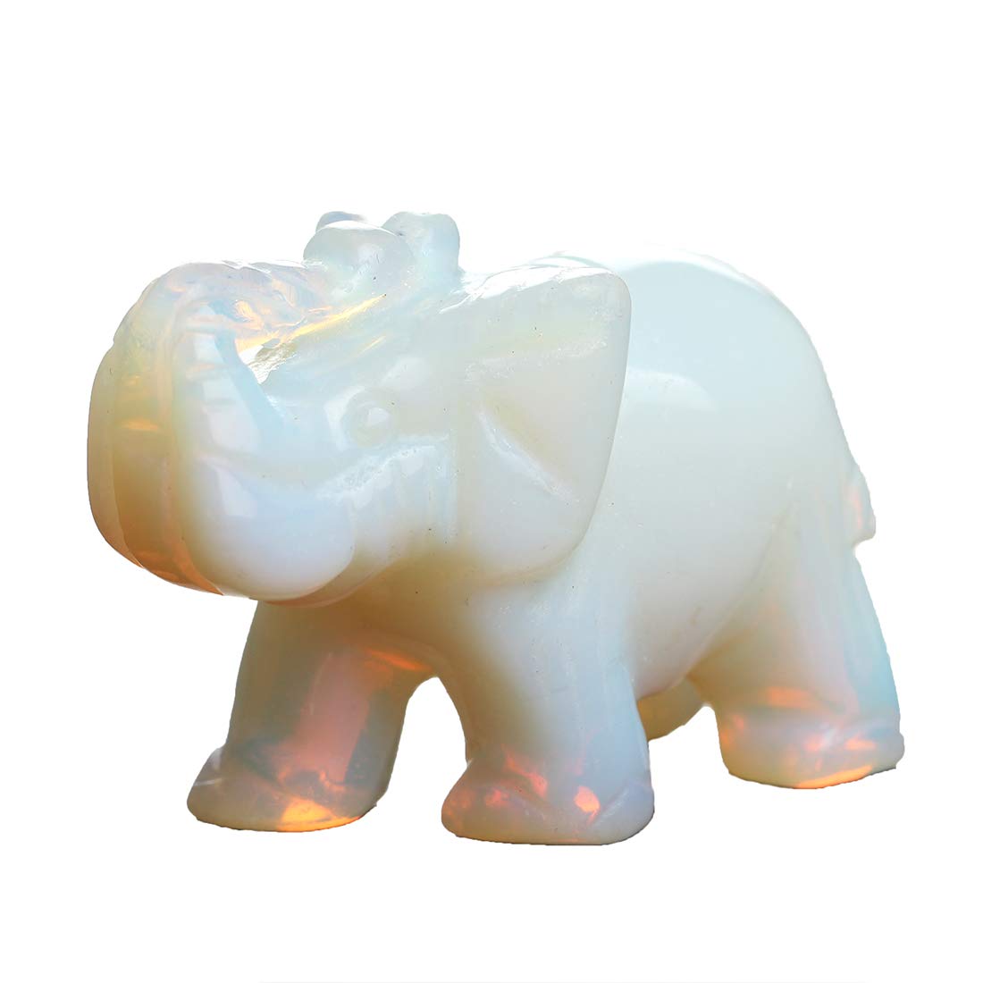 YWG Stone Opal Opalite Elephant 1.5 Inches Statue Crafts Natural Stone Carved Figurine Chakra Carving Healing Reiki with Free Pouch