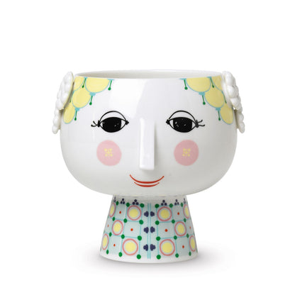 Bjørn Wiinblad Eva Flowerpot on Base | Hand-Painted Glazed Porcelain | Yellow | 5.7 in