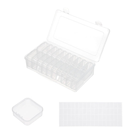 MECCANIXITY 20 Slots Diamond Art Storage Containers, Clear Plastic Diamond Art Painting Beads Organizer Case Accessories with Labels for Jewelry Nail Crafts Rhinestones 8.8x4.4x2.2inch