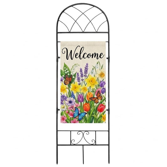 ESTTOP Garden Flag Stand, Metal Yard Flag Holer, Lattice Style Decorative Flag Pole Stake for Outside, Suit for 12 * 24 inch Christmas Garden Flag (Flag Not Include)