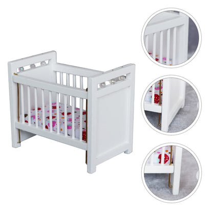 1:12 Scale Dollhouse Mini Crib: Wooden Baby Doll Crib for Dollhouse - Adorable Doll House Accessories and Furniture - Mini Baby Bed Cradle for Miniature Furniture 1 12 Scale 4.40 * 3.93 inches