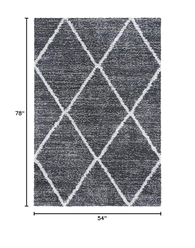 SAFAVIEH August Shag Collection Accent Rug - 4'5" x 6'5", Dark Grey & Ivory, Non-Shedding & Easy Care, 1.25-inch Thick Ideal for High Traffic Areas in Foyer, Living Room, Bedroom (AUG531G)