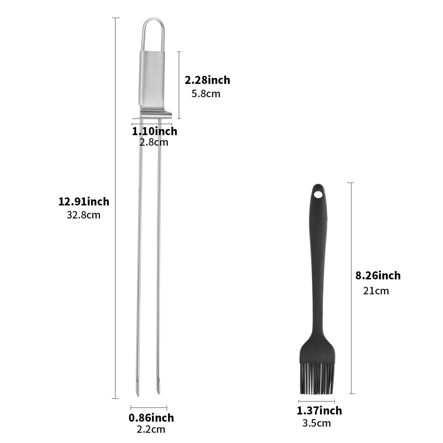 AGIgear BBQ Skewers,Premium 304 Stainless Steel BBQ Skewers,13 Inch Heavy Duty Metal Kabob Sticks for Grilling, Reusable & Dishwasher Safe (Double fork10)