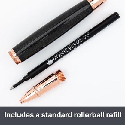 Monteverde USA Super Mega Carbon Fiber Rollerball Pen - 18K Rose Gold Plated Trim - Luxurious Carbon Fiber Body - Refillable with Standard Rollerball Refills - Durable and Elegant
