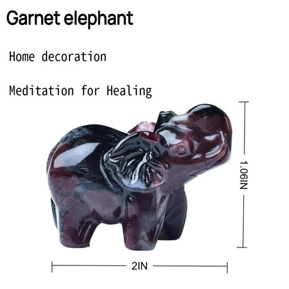 WUYOUSHI Garnet Crystal Elephant Statue 2" Healing Crystal Handmade Figurine Lucky Guardian Pocket Statues Reiki Meditation Office Home Decoration Gift