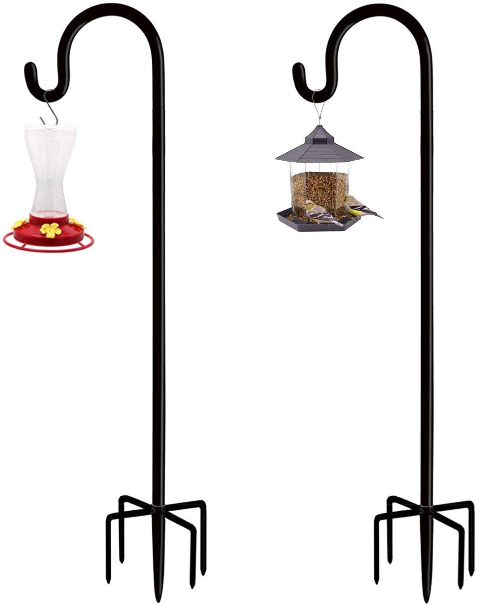 Artibear Adjustable Outdoor Shepherd Hook Stand with 5 Prong Base, 92 Inches Tall 3/5 in Thick, Shiny Black (2 Packs)