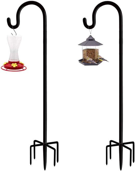 Artibear Adjustable Outdoor Shepherd Hook Stand with 5 Prong Base, 60 Inches Tall 3/5 in Thick, Shiny Black (2 Packs)