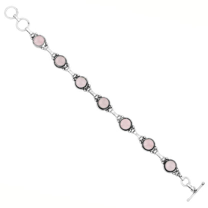 Natural Rose Quartz 925 Silver Plated Light Weight Trendy Adjustable Bracelet for Women - January Birthstone Pink Gemstone Handmade Link Bracelet - Wedding Jewelry Gifts for Her